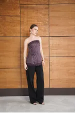 Bustier en satin à pois et détails en dentelle - Café | D2963 - Topshow