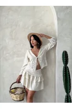 Guipure Detailed Skirt - Stone | Topshow