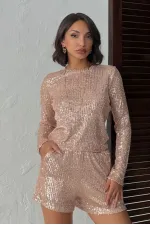 Chemisier à manches longues brodé de sequins scintillants Topshow pour femme - CUIVRE | F1866