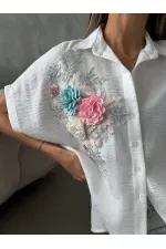 Topshow Krem Çiçek Detaylı Toptan Gömlek
