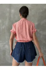 Chemise Topshow orange Pitikare à manches élastiques et taille en gros