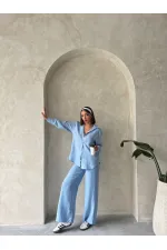 Topshow Mavi Keten Toptan Pantolon