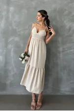 Robe longue Topshow en lin brut à bretelles et col en V, vente en gros