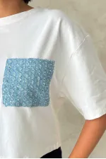 T-shirt bleu avec poche, en gros | Topshow