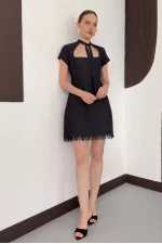 Dantel Detaylı Kot Elbise - Lacivert | D3041 Topshow