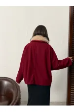 Manteau en cachemire boutonné à col peluche Topshow - Bordeaux | F2048