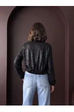 Topshow - Veste à sequins noirs pour femme (vente en gros) - Tenue de soirée élégante
