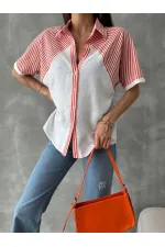 Topshow Orange Stripe Detailed Low Sleeve Wholesale Shirt
