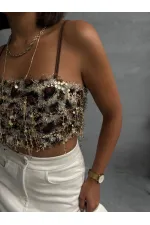 Bustier à franges motif léopard Topshow L. en gros