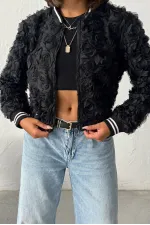 Topshow - Manteau zippé imprimé rose en gros - Noir