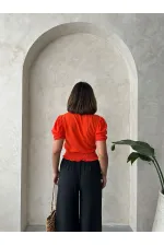 Topshow Orange Floral Chest Linen Wholesale Shirt