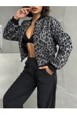 Kaşe Toptan Mont - Gri Leopar | TOPSHOW | F1827