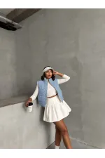 Pitikare Desen Elyaflı Şişme Toptan Yelek - Saks | TOPSHOW | F1741