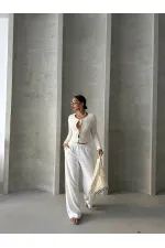 Chemisier à nouer sur le devant en gros - Crème | TOPSHOW | F1705