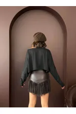 Topshow Western Tarz Püsküllü Mini Deri Toptan Etek - Kahve | F2041