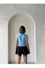 Boncuk İşlemeli Toptan Bluz - Mavi | Topshow