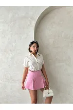 Kemer Detaylı Şort Toptan Etek - Pembe | Topshow