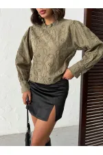 Topshow - Chemisier brodé à manches longues pour femme - Vente en gros - Élégant et moderne - Kaki