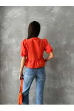 Topshow Orange Front Tie Poplin Wholesale Blouse