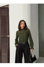 Blouse Topshow kaki pailletée à barbe en gros