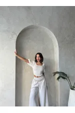 Topshow Light Stone Striped Gipel Wholesale Blouse