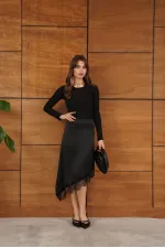 D 2951 LACE ASYMMETRICAL SKIRT - BLACK