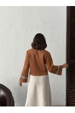 Topshow Şerit Detaylı Scuba Süet Fermuarlı Ceket - TABA | F1971