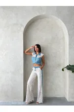 Dantel Detaylı Pullu Kot Ceket - Mavi Topshow