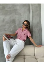 Topshow Red Striped Belt Detailed Striped Wholesale Shirt