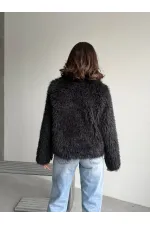 Veste en fausse fourrure pour femme – Manteau d'hiver moderne, zippé, doux et texturé – NOIR