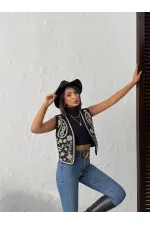 Topshow - Wholesale Embroidered Suede Vest - Western Style Elegance - Black