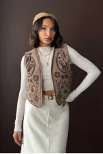 Topshow Embroidered Velvet Waistcoat - Mink | F2010