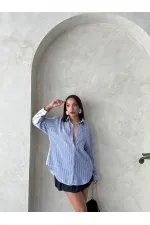 Çizgili Keten Gömlek - Koyu Mavi | Topshow | F1917