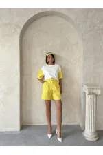 Kol Detaylı Toptan Şort - Sarı | Topshow