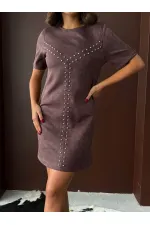 Topshow Drop Suede Wholesale Dress - Brown | F2039