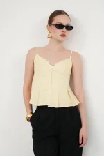 Striped Strappy Wholesale Blouse - Yellow | D2791 - Topshow