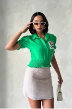 Topshow Zümrüt Çep Nakışlı Toptan Gömlek