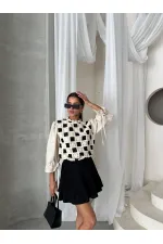 Topshow Stone Black Lace Detail Wholesale Blouse | F1693