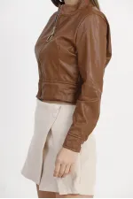 Manteau en cuir en gros - Beige | TOPSHOW | F0443