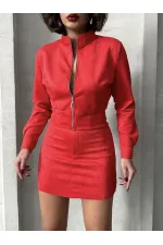 Zippered Wholesale Jacket - Red | TOPSHOW | F1551