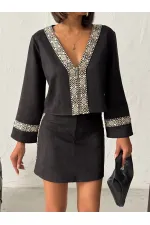 Veste zippée en daim scuba à rayures Topshow - Noir | F1971