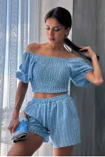 Topshow Blue Striped Gipel Wholesale Blouse