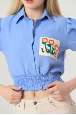 Chemise bleue brodée Topshow en gros