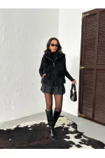 Gilet en fausse fourrure pour femme Topshow (vente en gros) – Fermeture éclair, texture douce – Noir | F2046