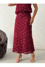 Topshow - Toptan Gül Süzüneli Etek - Bordo