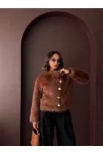 Topshow - Wholesale Rabbit Fur Buttoned Coat - Light Brown