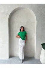 T-shirt Topshow crème émeraude à col rond en gros