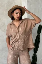 Nakışlı Toptan Gömlek - Açık Kahve Dsn2 | Topshow