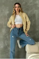 Fermuarlı Parlak Toptan Mont - Gold | TOPSHOW | F1625