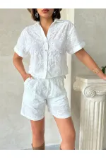 Nakışlı Vual Gömlek - Krem Topshow